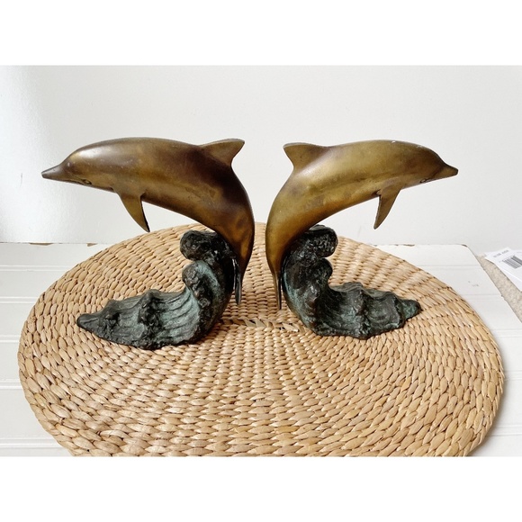 Vintage Bronze SF Bay Trading Dolphin Bookends - Picture 1 of 8